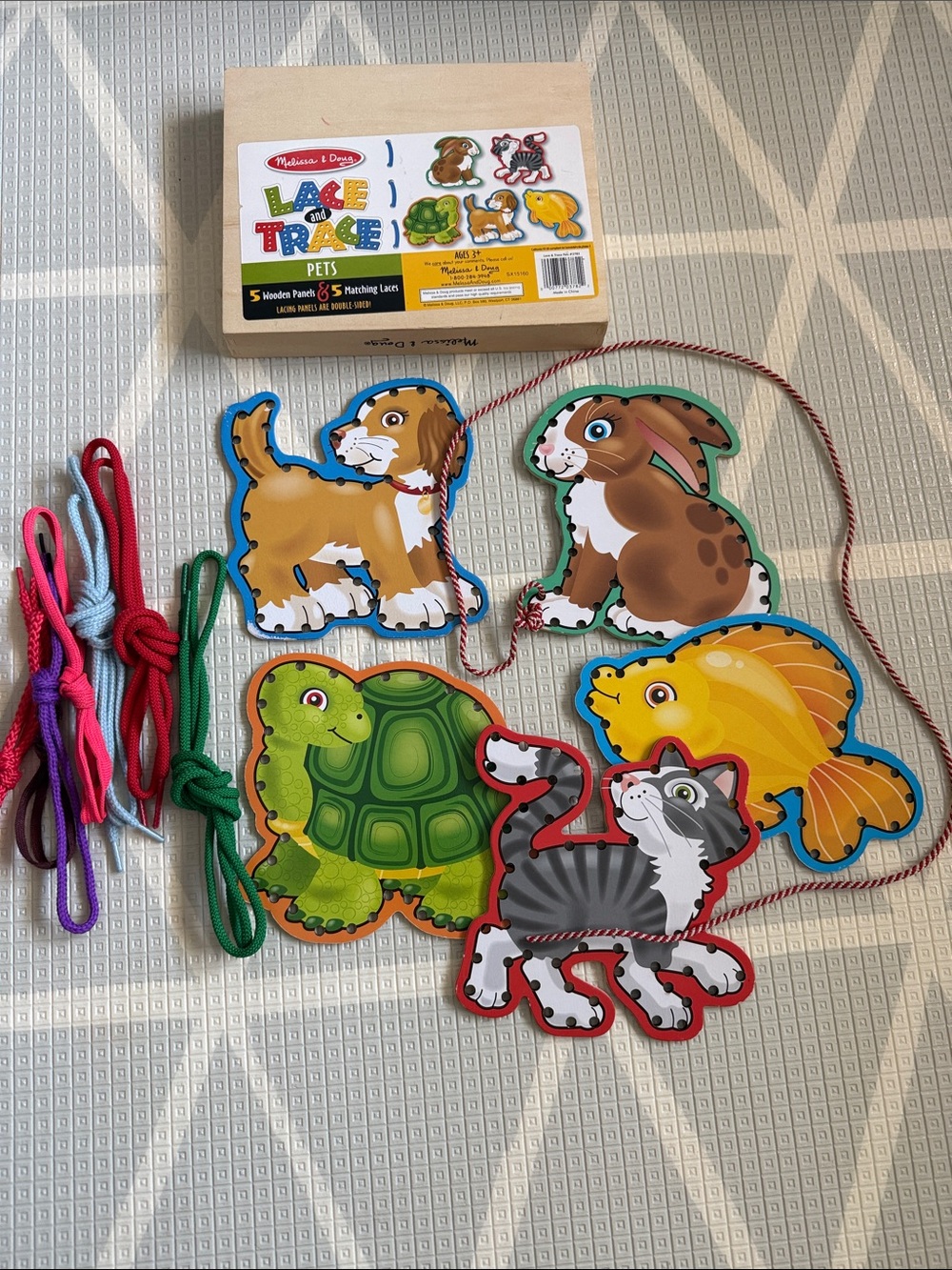 Melissa & Doug Pets Lace Lacing Set - Blue, Green, Red, Yellow, Brown